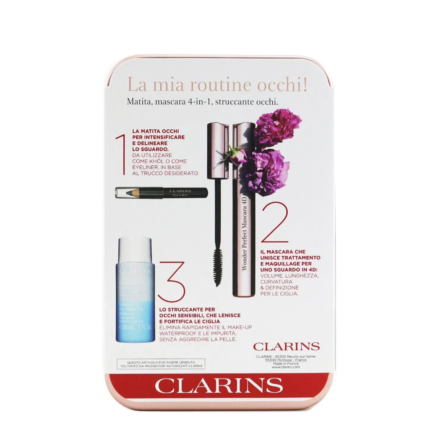 Clarins Wonder Perfect Mascara 4D Set: Mascara 8ml   Instant Eye Make Up Remover 30ml   Mini Crayon Khol  3pcs